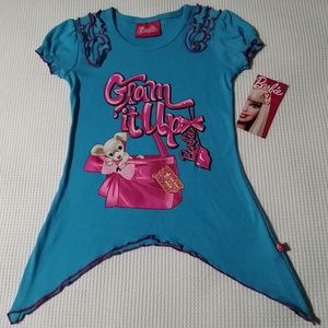 🔥SALE🔥 Barbie Glam It Up Frilly Blue Puff Sleeve Girl's T-shirt NWT Sizes 4, 6